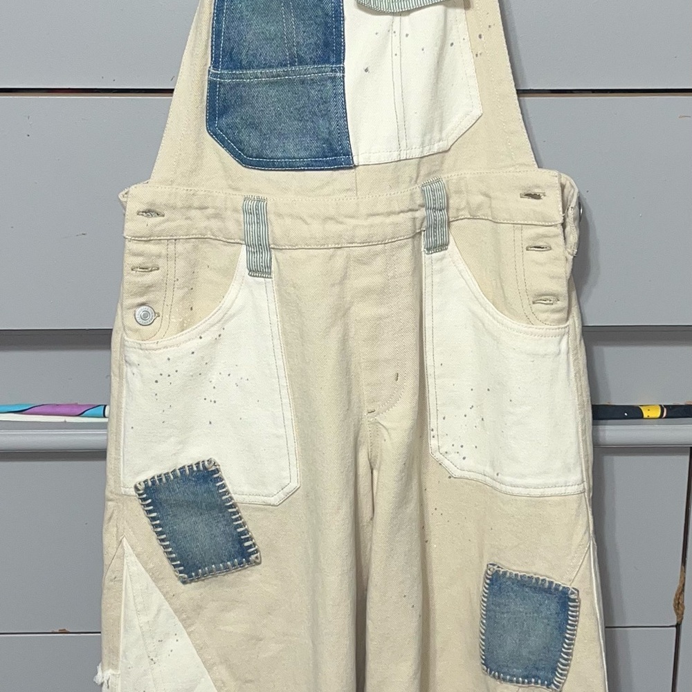 We the free people..Patchwork Overalls with Denim Accents